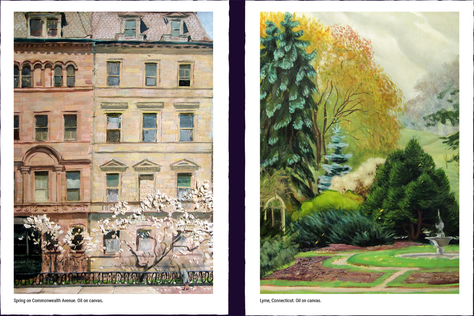 Two landscape paintings. (1) Spring on Commonwealth Avenue. Oil on canvas. (2) Lyme, Connecticut. Oil on canvas.