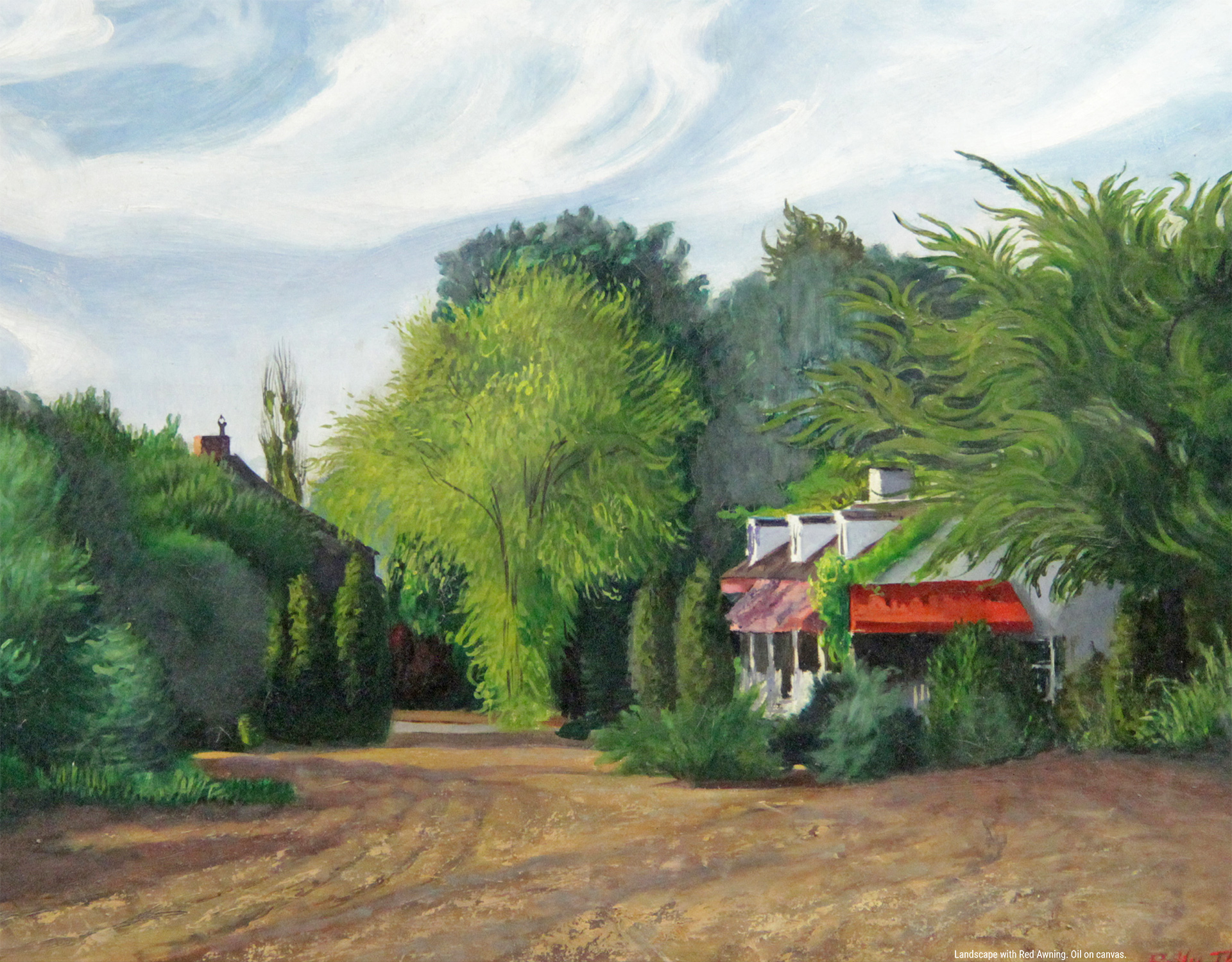 Landscape with Red Awning. Oil on canvas.