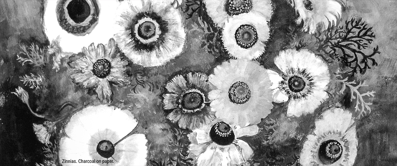 black and white painting of flowers